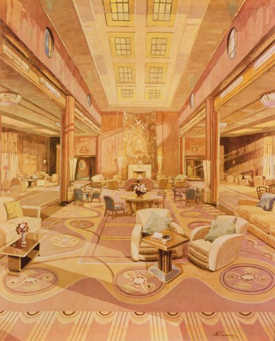 Interior of the First Class Lounge on R.M.S. Queen Mary by Hugh McKenna